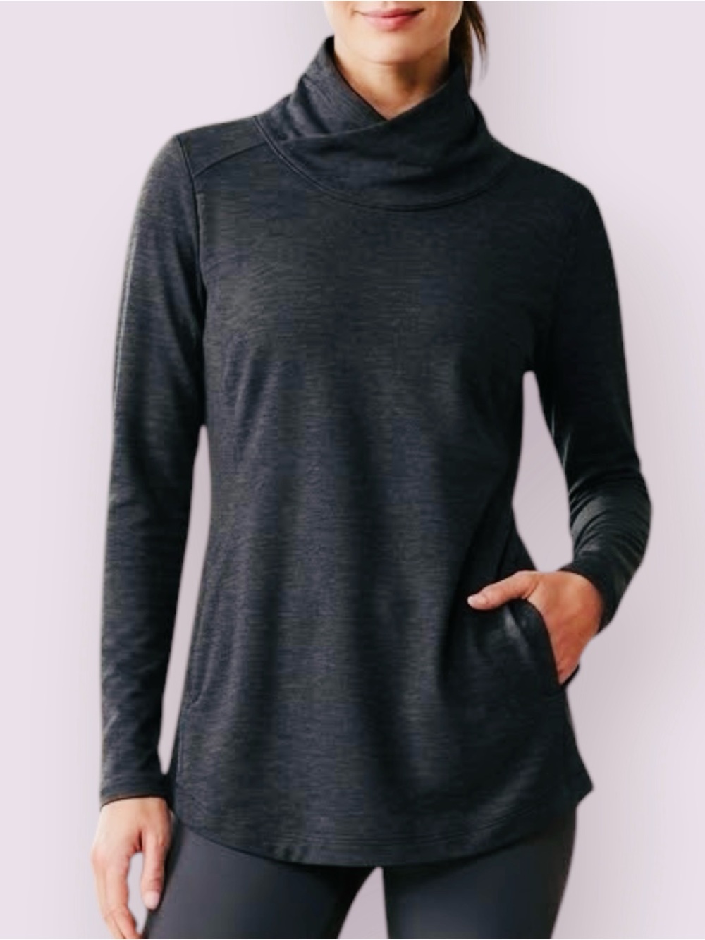 Calia by Carrie Underwood Pullover Turtleneck Sweatshirt w PocketsL Black Animal